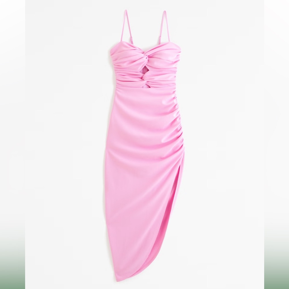 Abercrombie & Fitch Ruched Front Cutout Asymmetrical Midi Dress